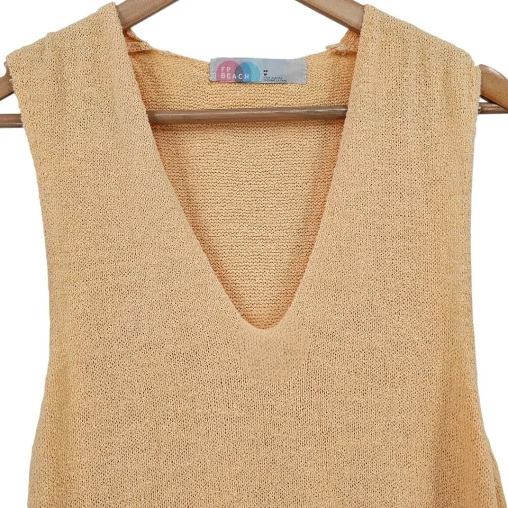 Free People Beach Womens XS Poppy Sweater Mini Dress in Sunrise‎ Peach